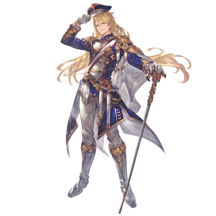 1boy, aglovale_(granblue_fantasy), armor, blonde_hair, cane, gloves, granblue_fantasy, holding