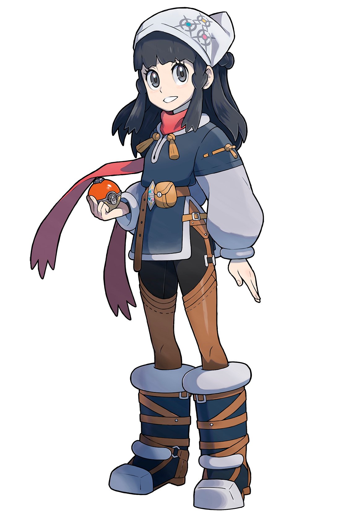 1girl, akari_(pokemon_legends:_arceus), bangs, belt, black_hair, boot_straps, boots, brown_belt
