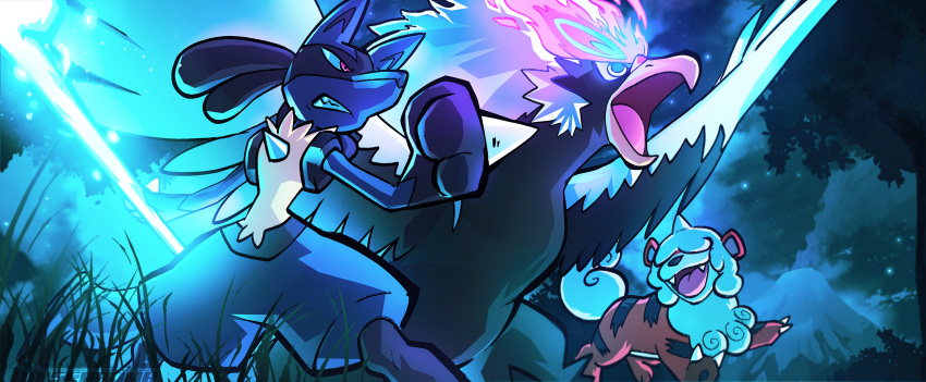 absurdres, claws, clenched_teeth, commentary, fangs, from_below, gen_4_pokemon, glowing