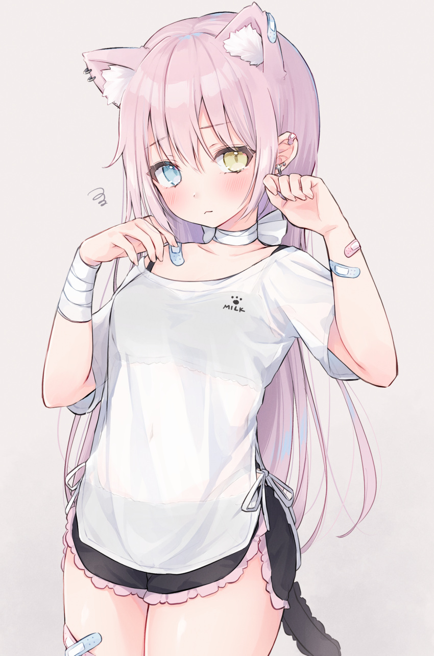 1girl, absurdres, animal_ears, bandaged_arm, bandages, bandaid, bandaid_on_arm, bandaid_on_ear