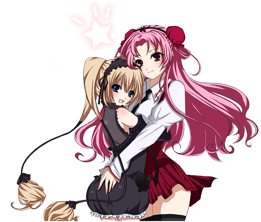 bad_id, black_legwear, black_thighhighs, blonde_hair, blue_eyes, detached_sleeves, double_bun, ekaterina_kurae