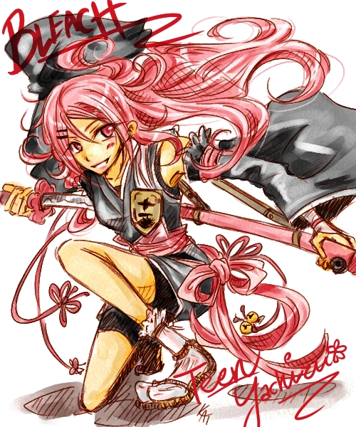 adult, kusajishi_yachiru, level-k, long_hair, pink_eyes, pink_hair, smile, solo, sword, teenage, weapon