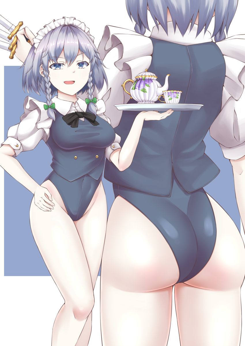 1girl, absurdres, adapted_costume, ass, bangs, between_fingers, black_bow, black_leotard