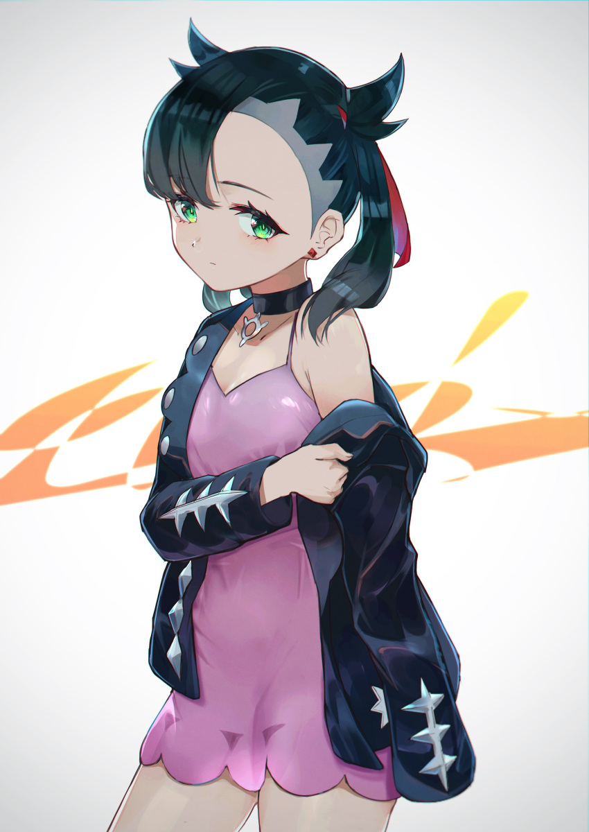 1girl, absurdres, asymmetrical_bangs, bangs, black_hair, black_jacket, choker, closed_mouth