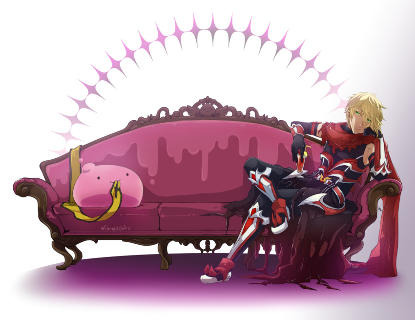 1boy, :3, angeling, armored_boots, bangs, black_cape, black_gloves, black_pants