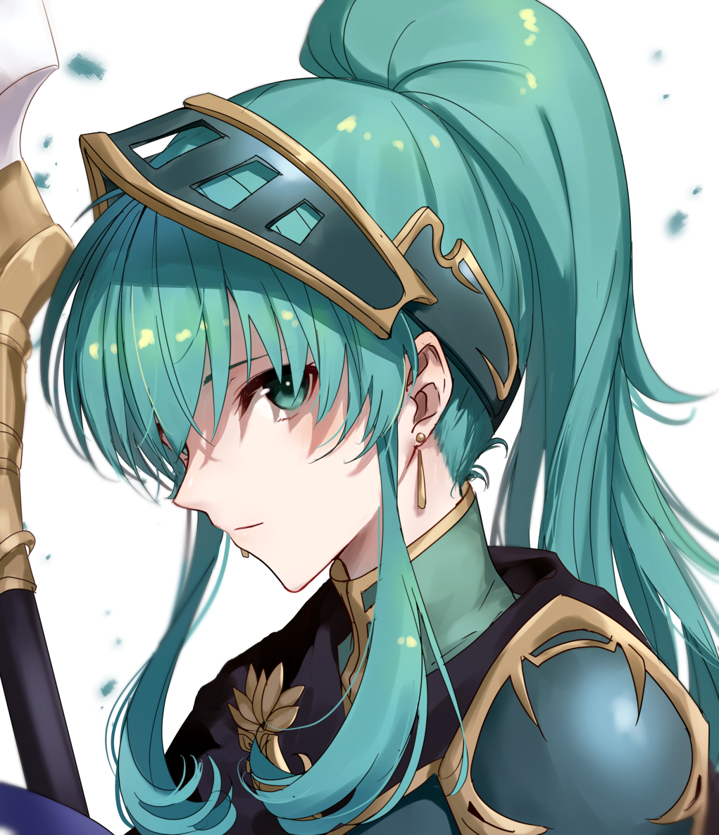 1girl, alternate_costume, aqua_eyes, aqua_hair, armor, bangs, closed_mouth, cosplay