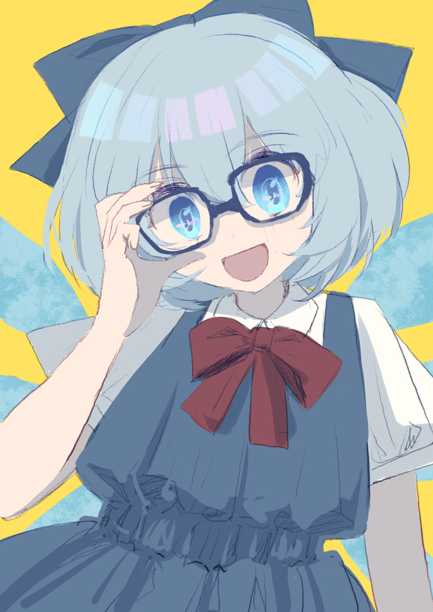 1girl, absurdres, bangs, blue_bow, blue_dress, blue_eyes, blue_hair, blush