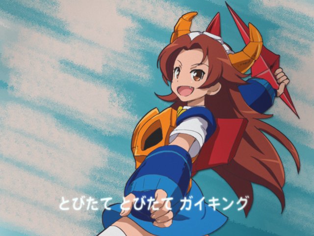1girl, brown_eyes, brown_hair, fake_screenshot, fang, fingerless_gloves, gai-chan, gloves