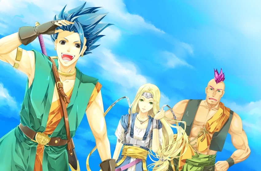 blonde_hair, circlet, dragon_quest, dragon_quest_vi, fingerless_gloves, gloves, green_eyes, hassan_(dq6)