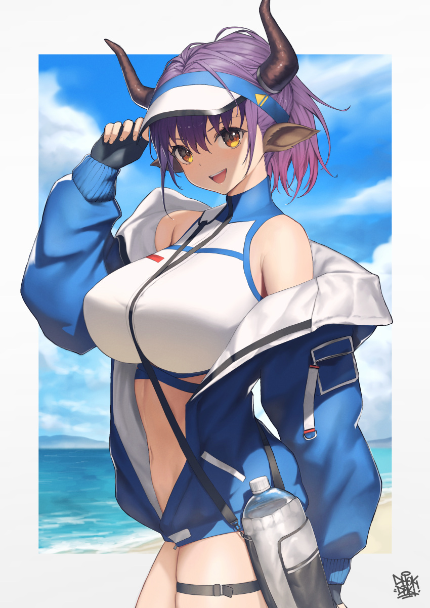 1girl, :d, absurdres, arknights, bangs, bare_shoulders, bikini, black_gloves