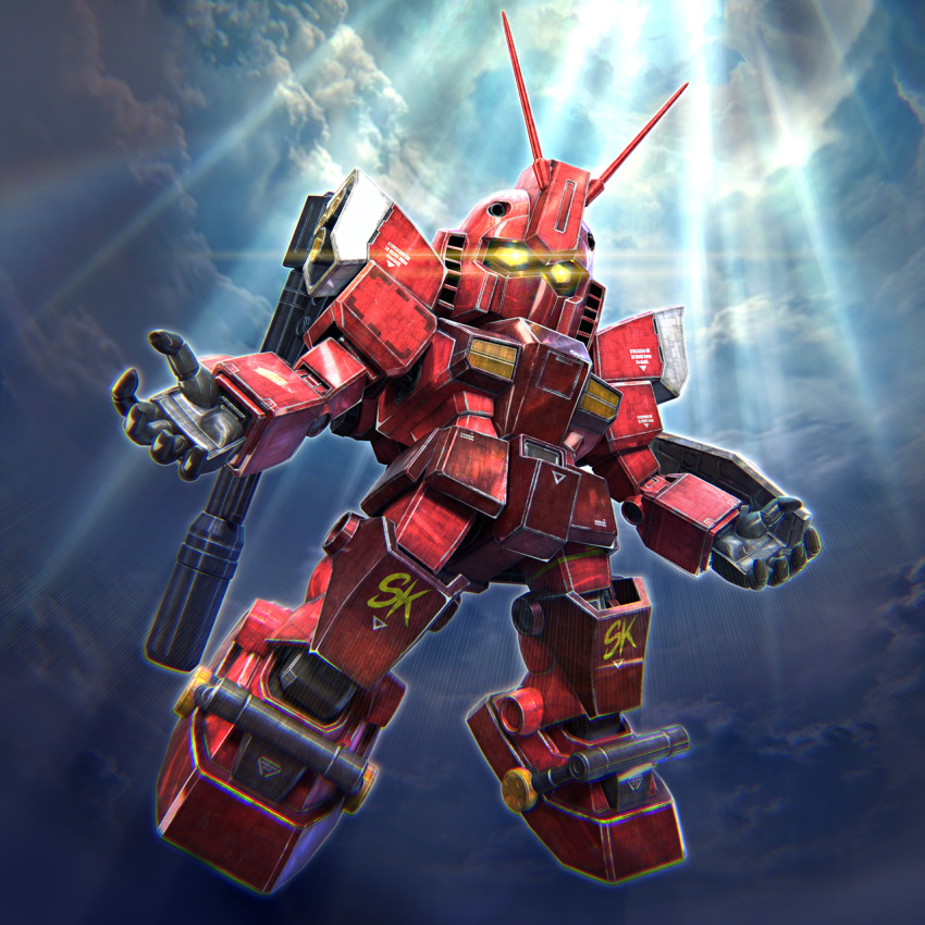 3d, chibi, floating, glowing, glowing_eyes, gundam, gundam_amazing_red_warrior, gundam_build_fighters