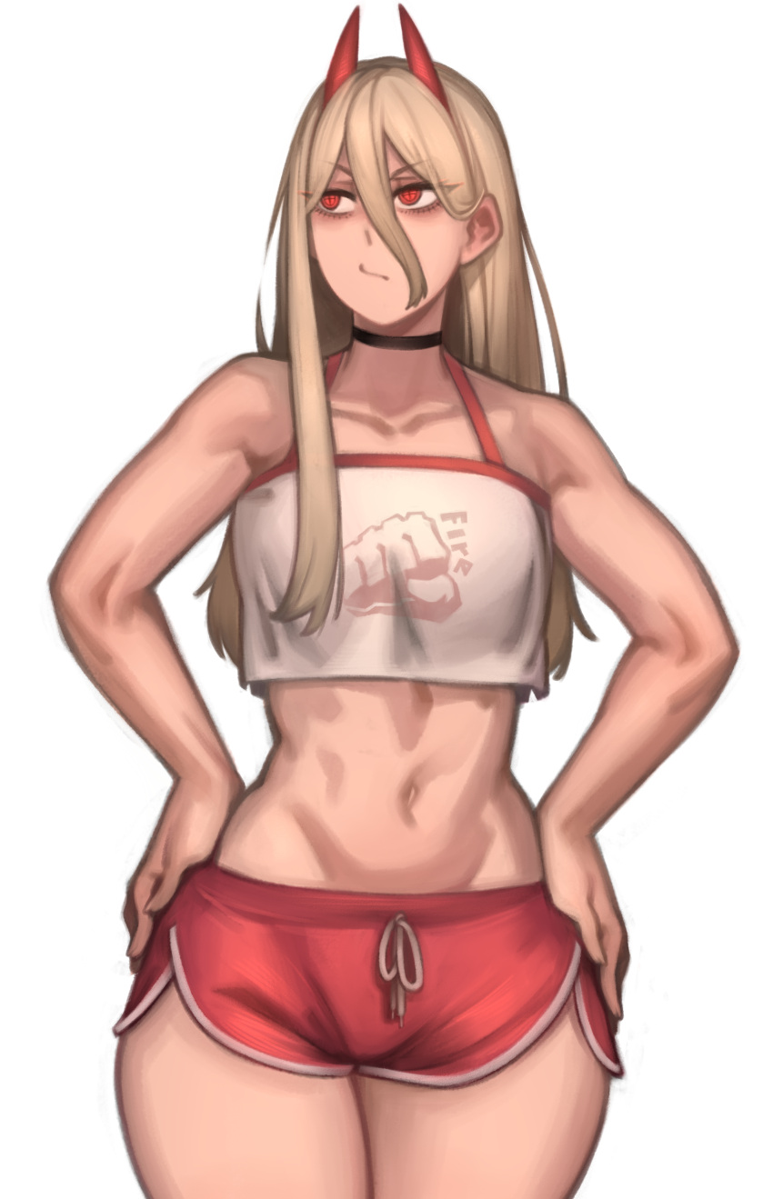 1girl, absurdres, black_choker, blonde_hair, breasts, casual, chainsaw_man, choker