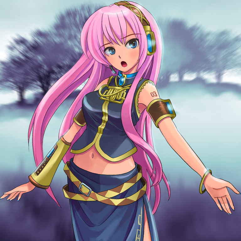 1girl, aqua_nails, blue_eyes, long_hair, megurine_luka, music, pink_hair, pixiv