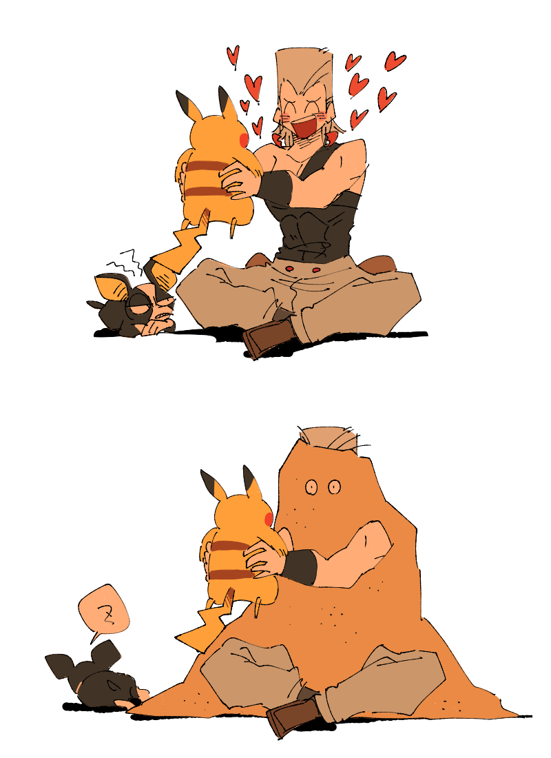 bare_shoulders, boston_terrier, dog, gen_1_pokemon, heart, iggy_(jojo), jealous, jean_pierre_polnareff
