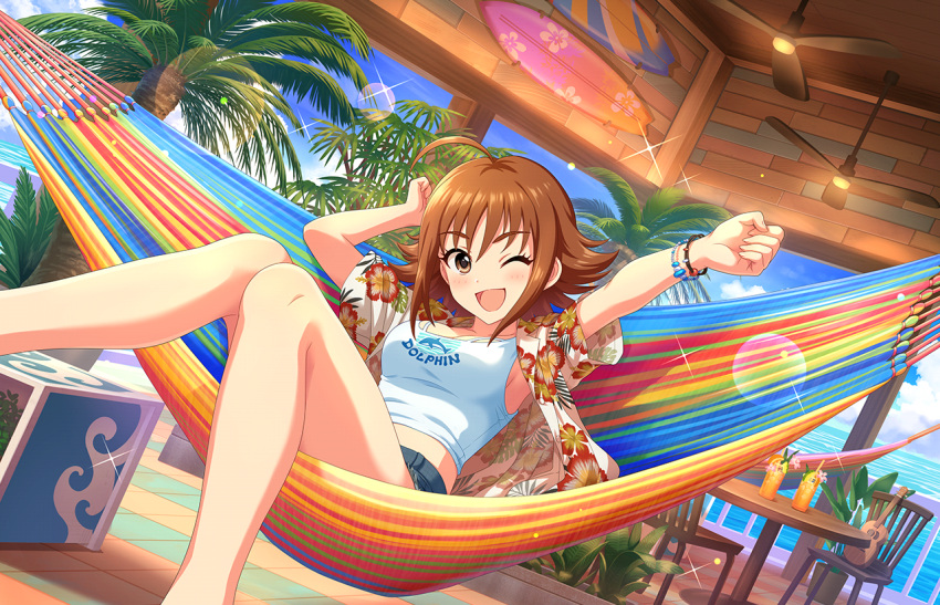 blush, brown_eyes, brown_hair, dress, idolmaster_cinderella_girls_starlight_stage, nishijima_kai, short_hair, smile