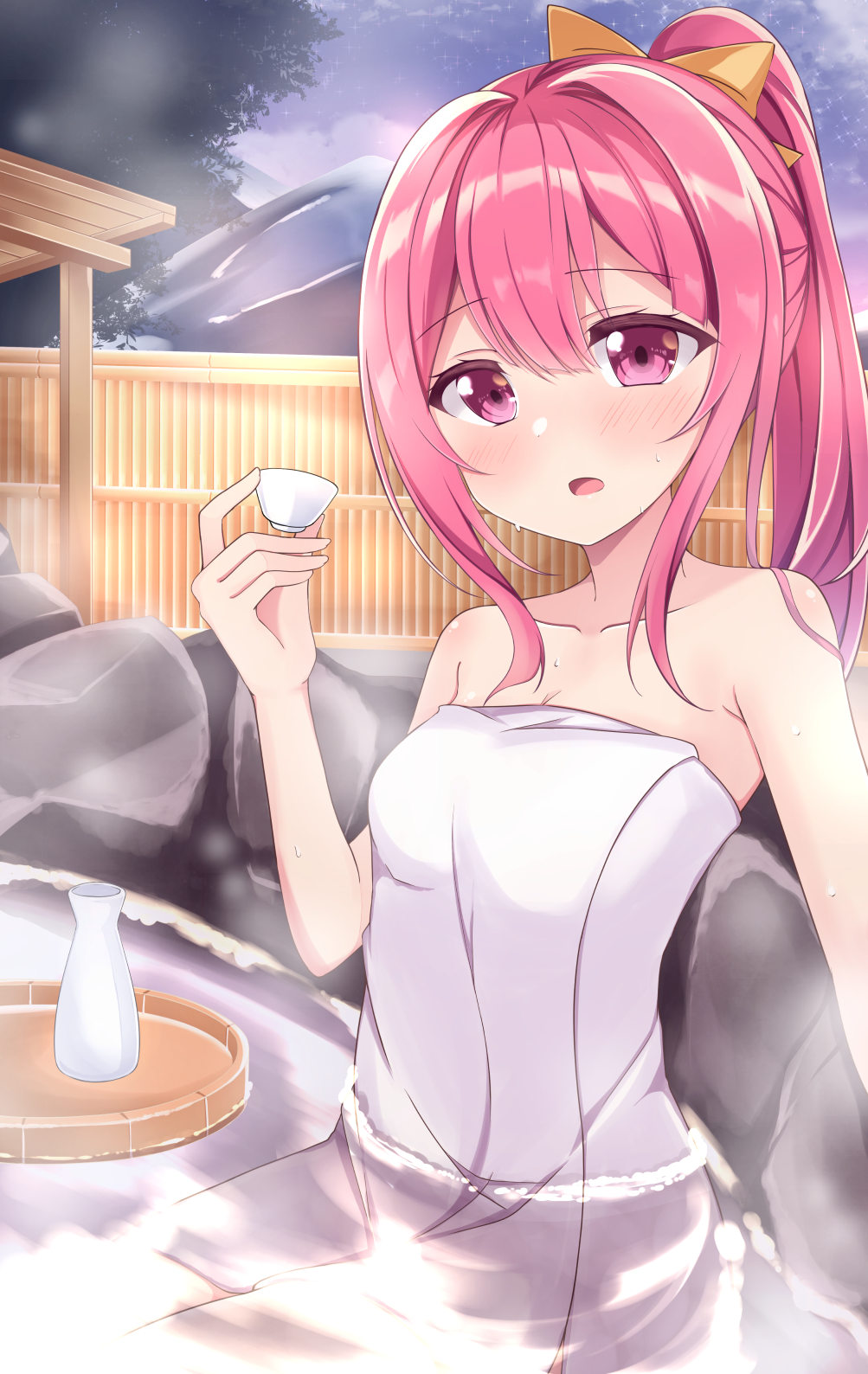 1girl, acchii_(akina), blush, choko_(cup), cup, eyebrows_visible_through_hair, hair_between_eyes, highres