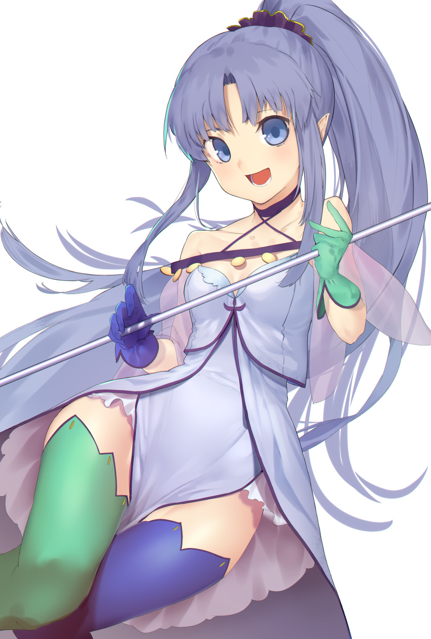 1girl, absurdres, asymmetrical_gloves, asymmetrical_legwear, blue_eyes, blue_hair, boots, capelet