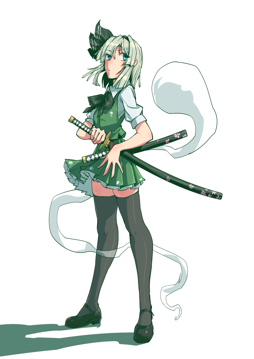 1girl, absurdres, black_legwear, blue_eyes, blunt_ends, bow, breasts, cherry_blossom_print