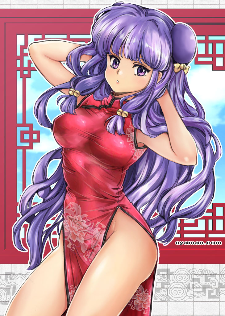 1girl, :<, architecture, armpits, arms_behind_head, bangs, bell, between_thighs