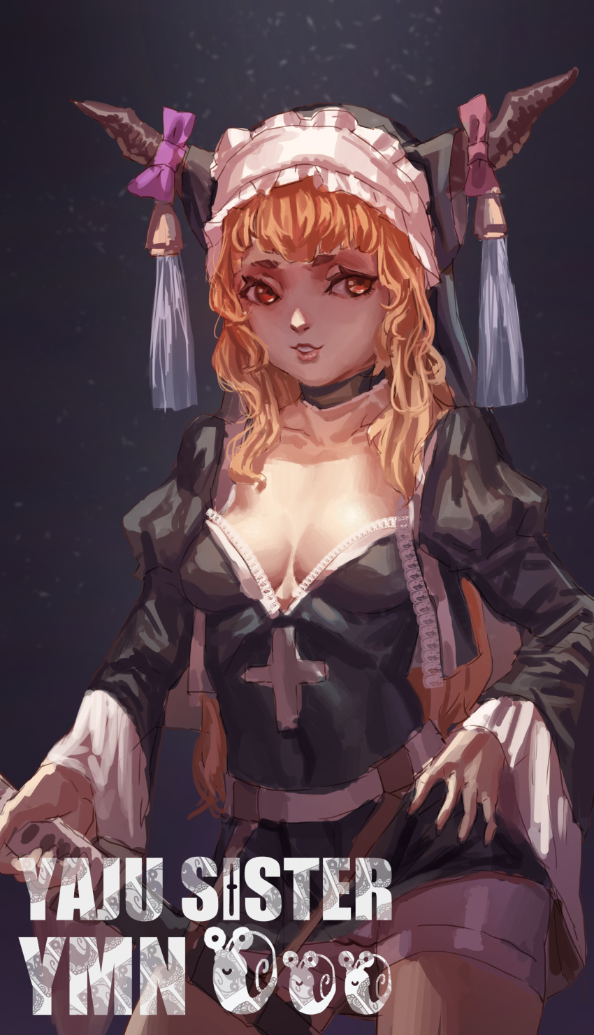 1girl, absurdres, alternate_costume, bangs, black_dress, bow, breasts, brown_eyes