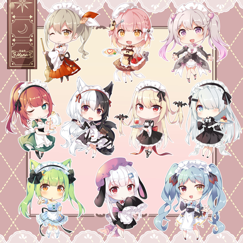 6+girls, aki_rinco, alice_mana, alice_mana_channel, animal_ears, cake, chibi, chucolala