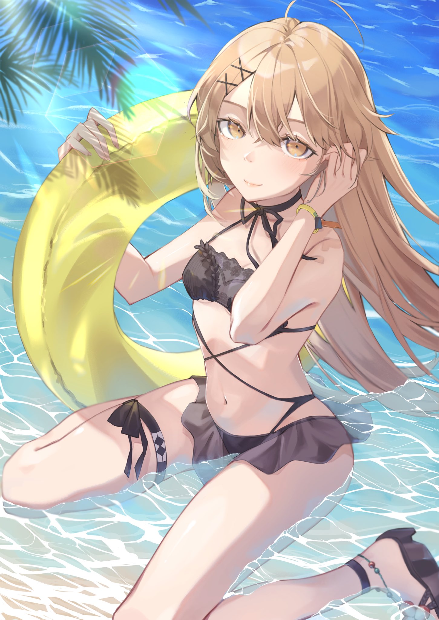 1girl, beach, blush, breasts, girls_frontline, highres, kneeling, light_brown_eyes