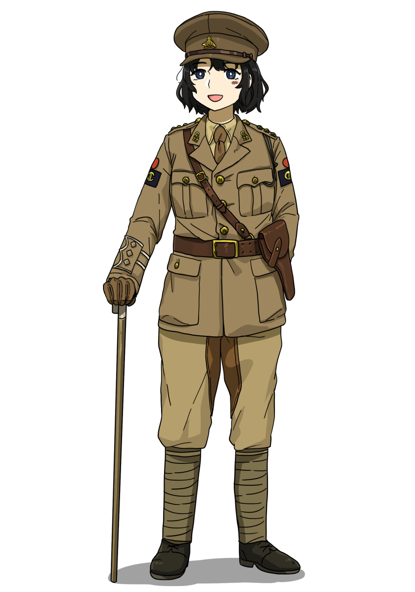 1girl, aiguillette, anyan_(jooho), arm_behind_back, belt, black_eyes, black_footwear, black_hair
