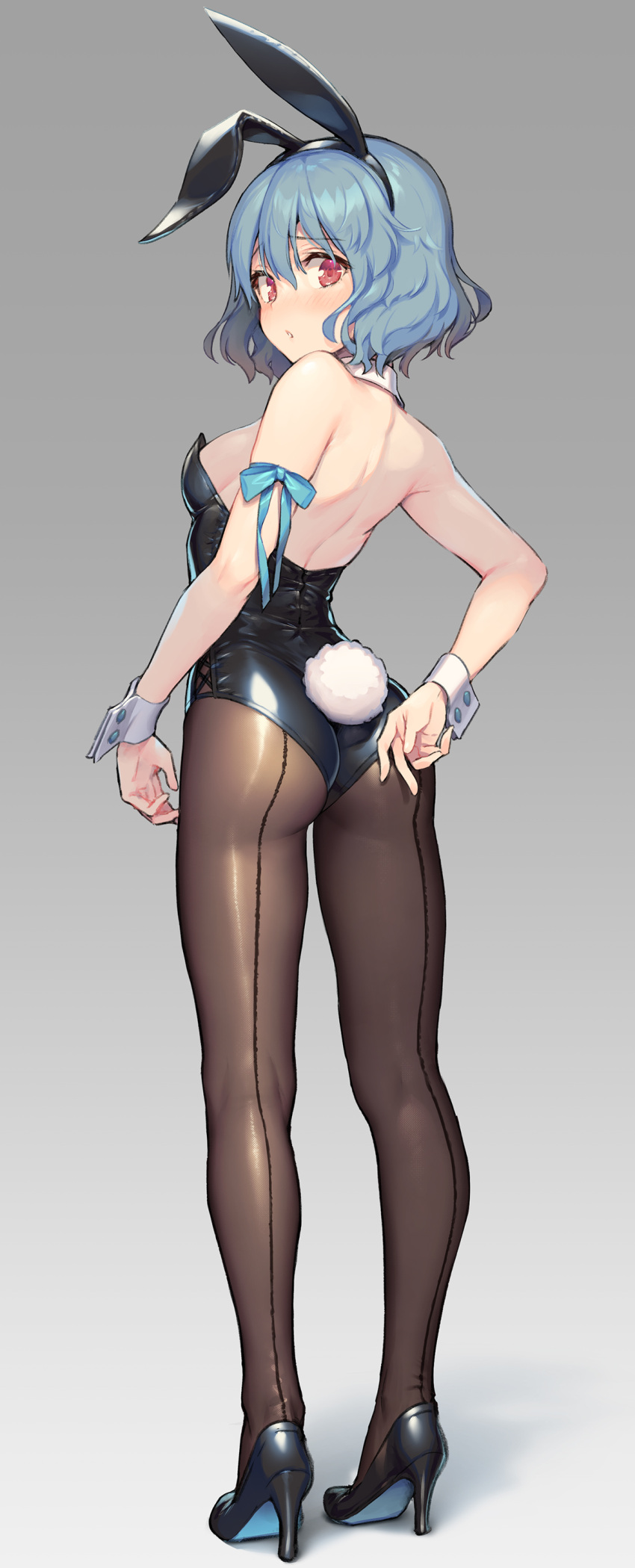 1girl, absurdres, animal_ears, bare_shoulders, bareback, black_footwear, black_legwear, black_leotard