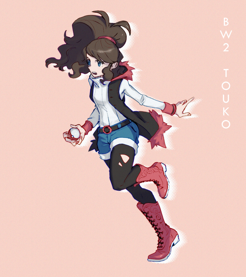 1girl, alternate_costume, belt, blue_eyes, boots, brown_hair, character_name, coat