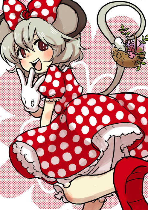 basket, bloomers, cosplay, disney, eeyasu, gloves, grey_hair, minnie_mouse