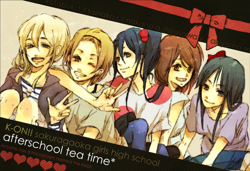 5girls, alternate_hairstyle, ayumi_(pixiv), ayumu_(wind_and_sail), black_hair, blonde_hair, brown_eyes, brown_hair