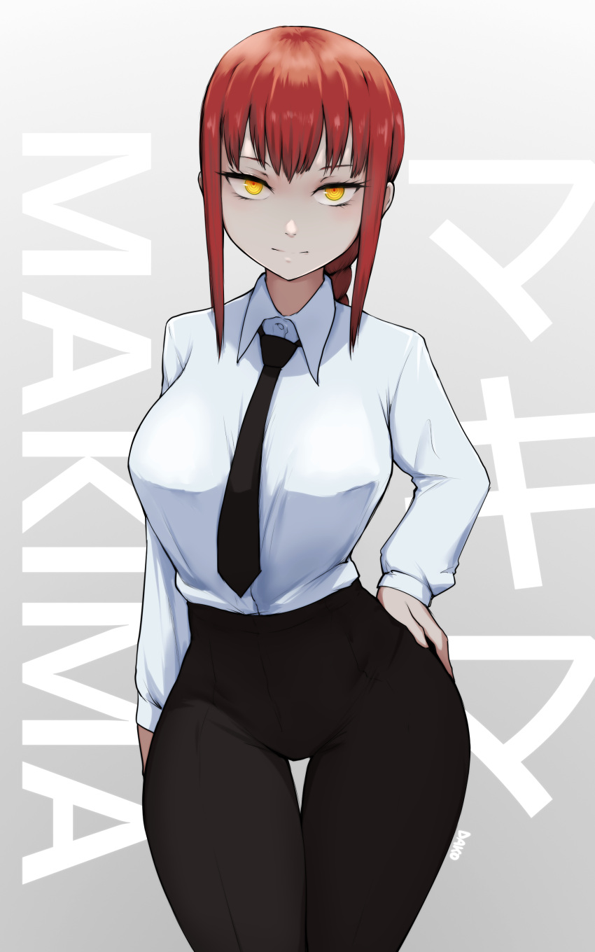 1girl, absurdres, bangs, black_neckwear, black_pants, braid, braided_ponytail, breasts