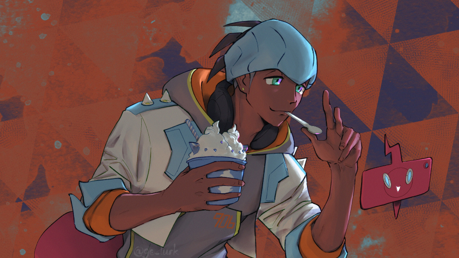 1boy, alternate_costume, black_hair, blue_headwear, closed_mouth, commentary, commission, cropped_jacket