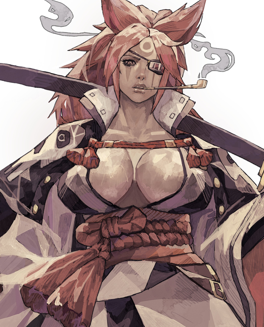 1girl, absurdres, baiken, breasts, eyepatch, facial_mark, guilty_gear, guilty_gear_xrd