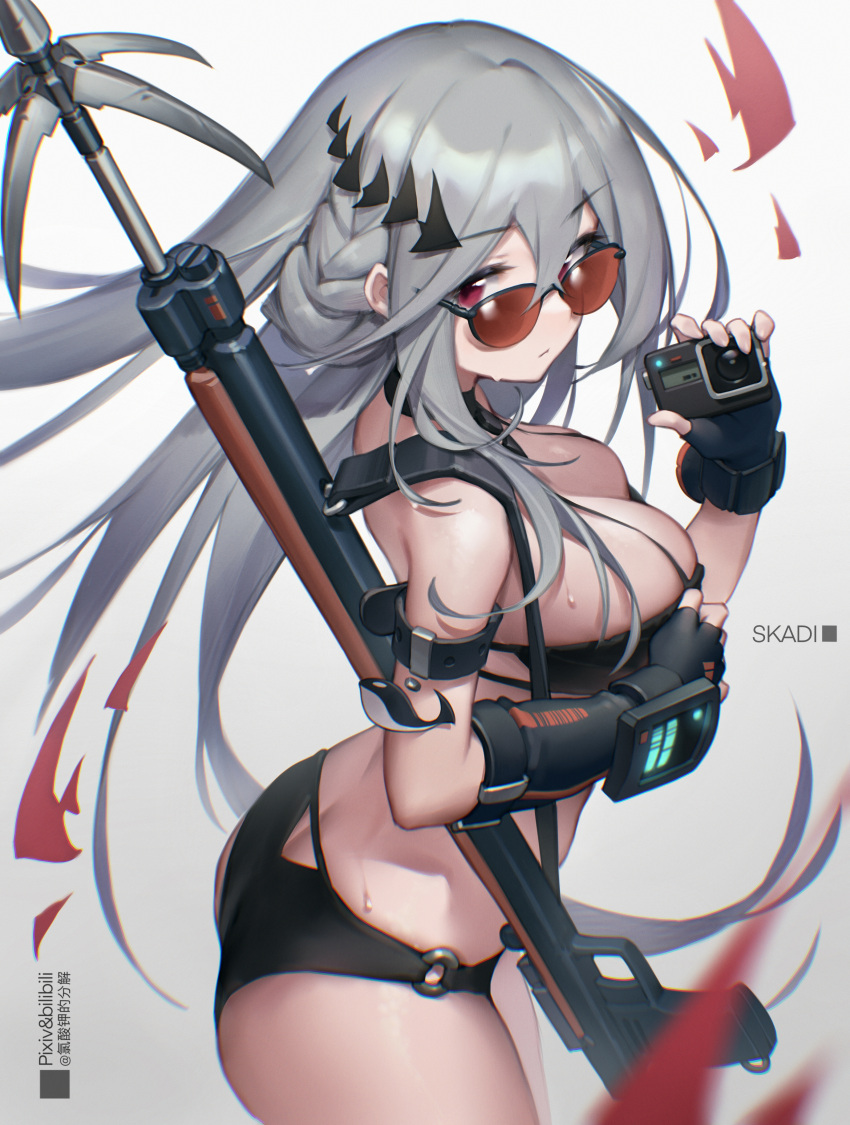 1girl, absurdres, arknights, ass, bangs, bikini, bilibili_xiaolu, black_bikini