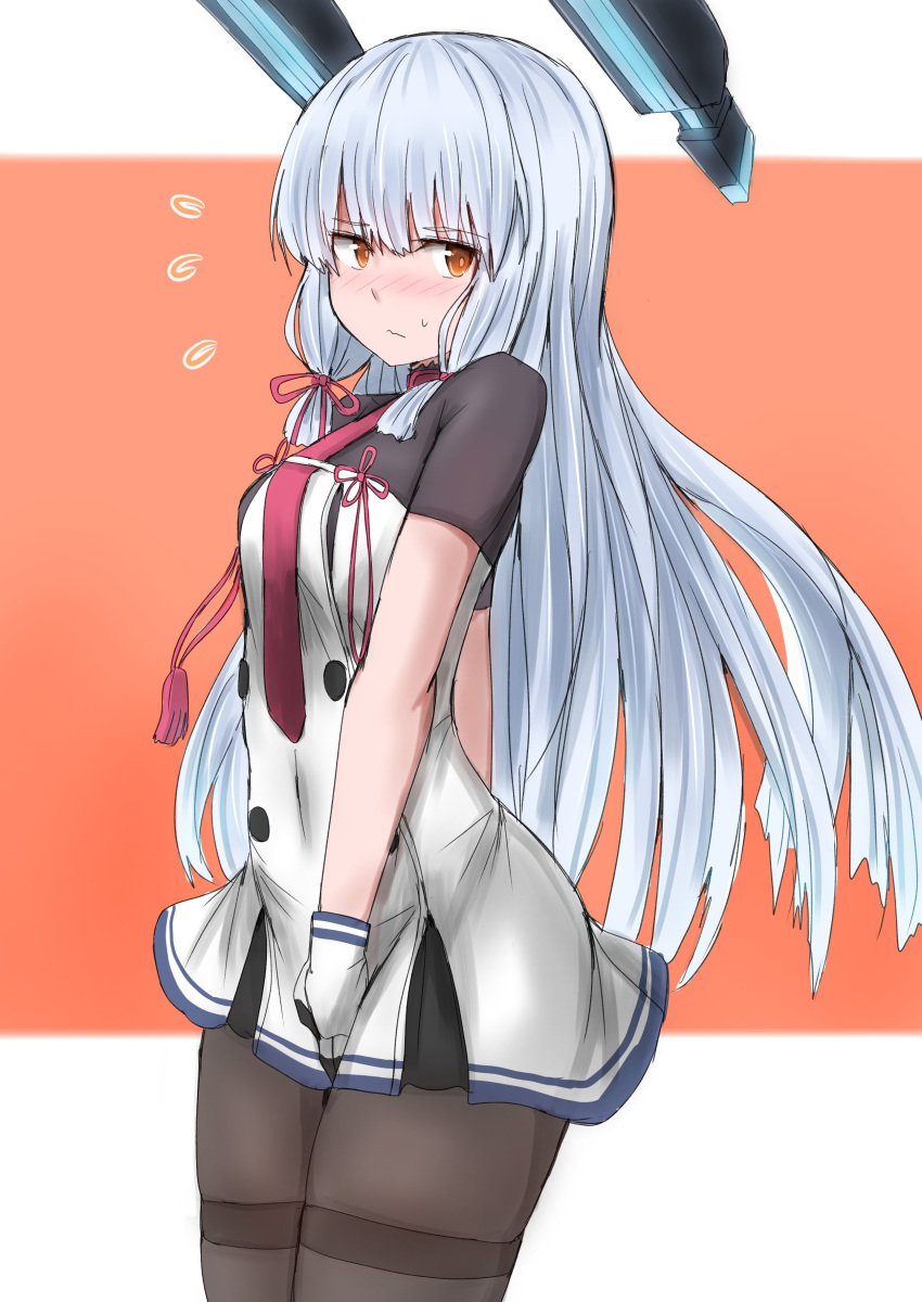 1girl, absurdres, black_legwear, blush, cowboy_shot, dress, fingerless_gloves, gloves