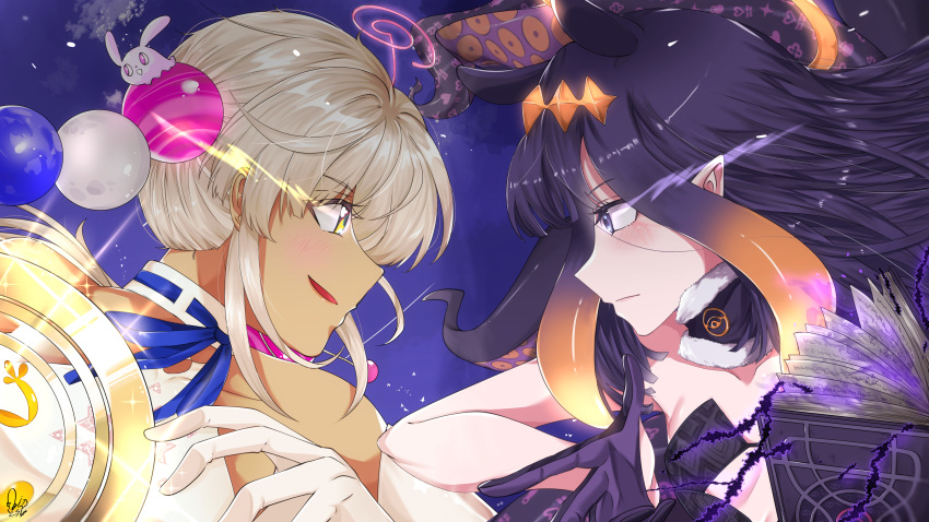 absurdres, ao-chan_(ninomae_ina'nis), bangs, bare_shoulders, blonde_hair, book, dark-skinned_female, dark_skin