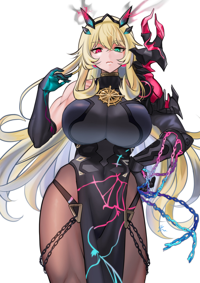 1girl, absurdres, armor, asakou_(n_morninglight), bangs, bare_shoulders, black_dress, blonde_hair