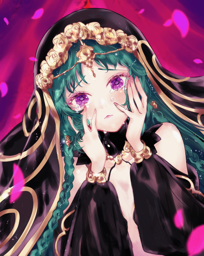 1girl, asa_(1asa-0-asa1), bangs, bare_shoulders, blush, braid, breasts, crying
