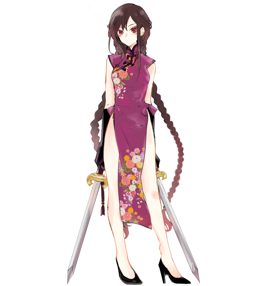 1girl, asa_(1asa-0-asa1), bare_shoulders, black_gloves, blush, braid, breasts, brown_hair