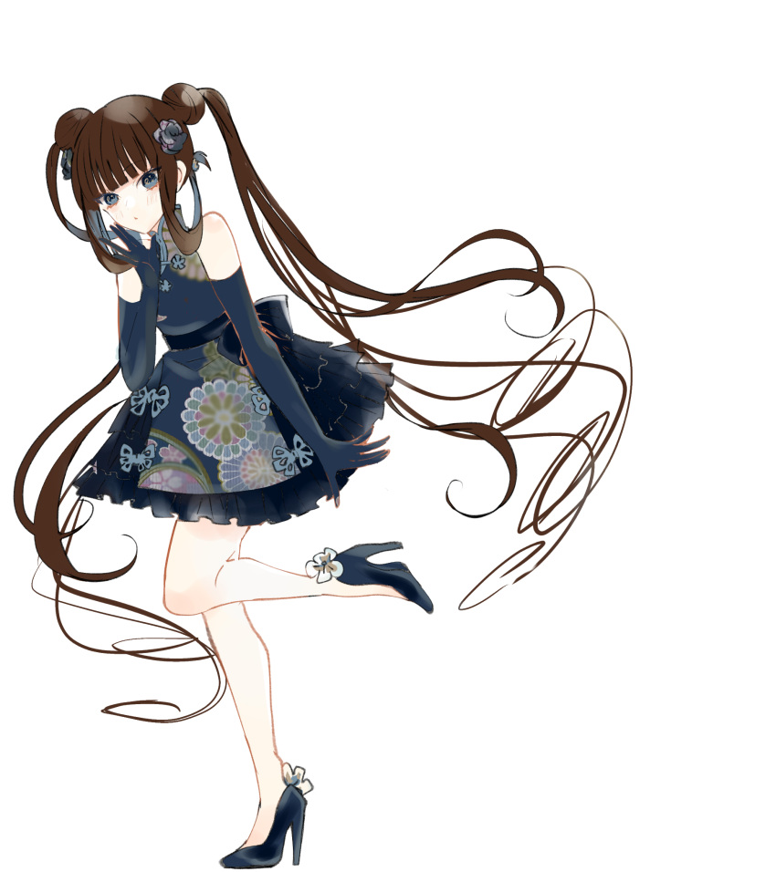 1girl, asa_(1asa-0-asa1), bangs, bare_shoulders, blue_dress, blue_eyes, blue_gloves, blush