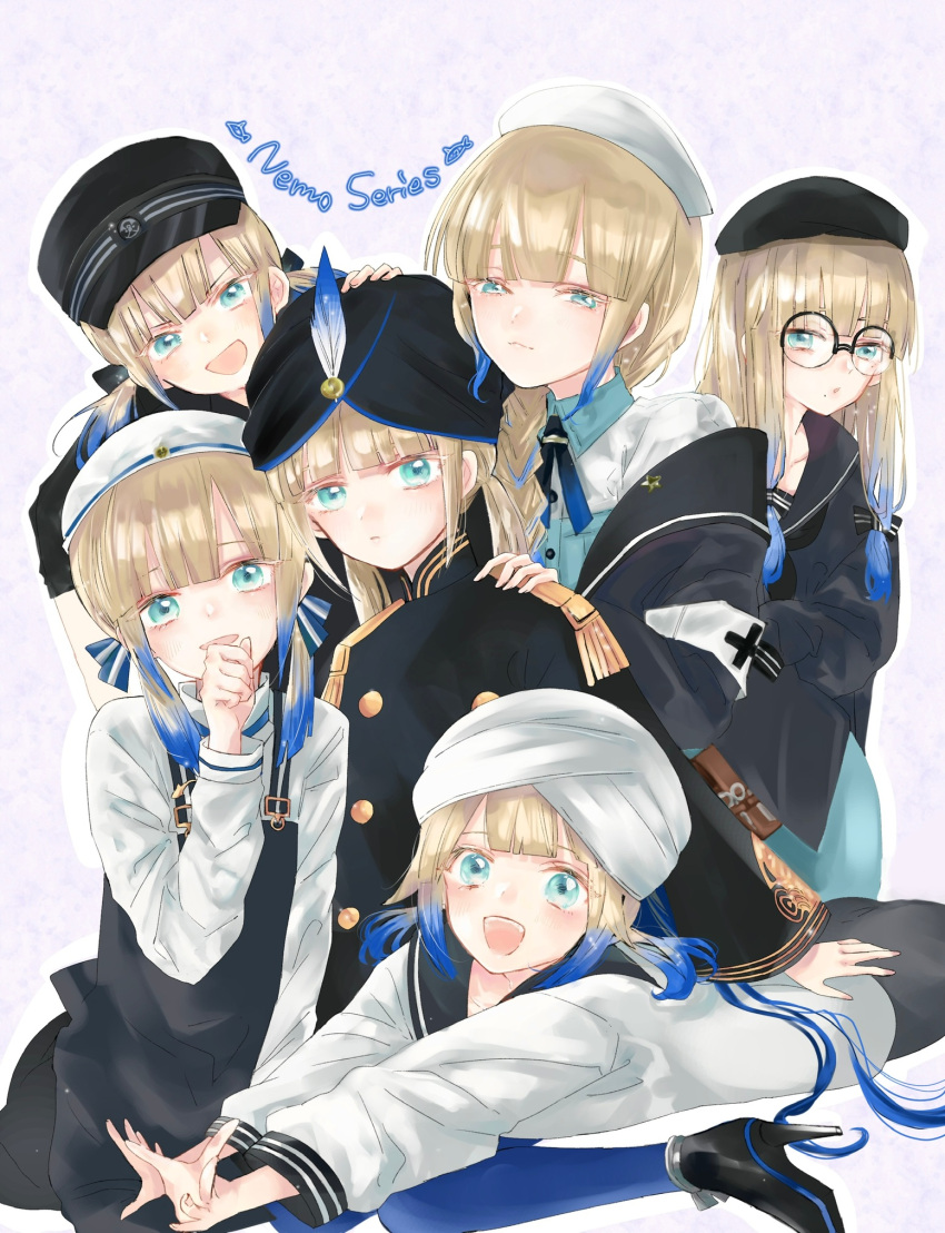 1boy, 5others, apron, asa_(1asa-0-asa1), bag, baker_nemo_(fate), bangs, belt