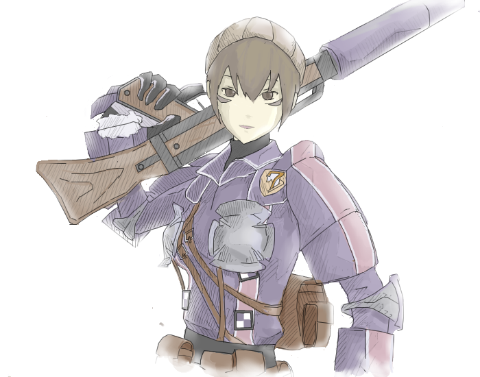 brown_eyes, brown_hair, female, gloves, gun, hat, military_uniform, senjou_no_valkyria, senjou_no_valkyria_1, short_hair, solo, soranoheigen, uniform, wendy_cheslock