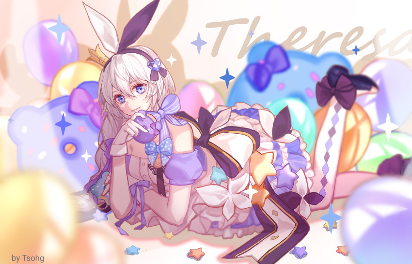 1girl, :d, absurdres, balloon, bangs, bare_shoulders, blue_eyes, chinese_commentary