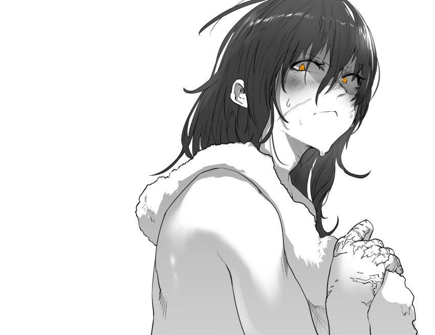 1girl, absurdres, closed_mouth, completely_nude, dog, from_side, hair_between_eyes, hayabusa_(niwarhythm)