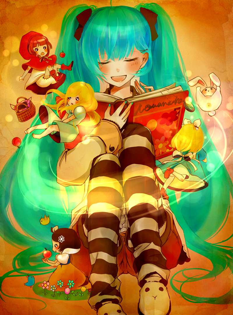 alice_in_wonderland, animal_slippers, anus, apple, aqua_hair, bad_id, basket, bird