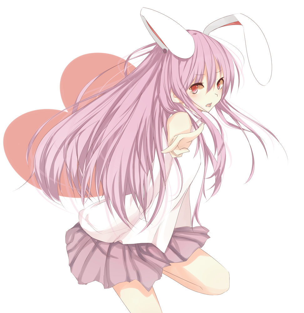 bad_id, bare_shoulders, bunny_ears, finger_gun, foreshortening, heart, kneeling, long_hair