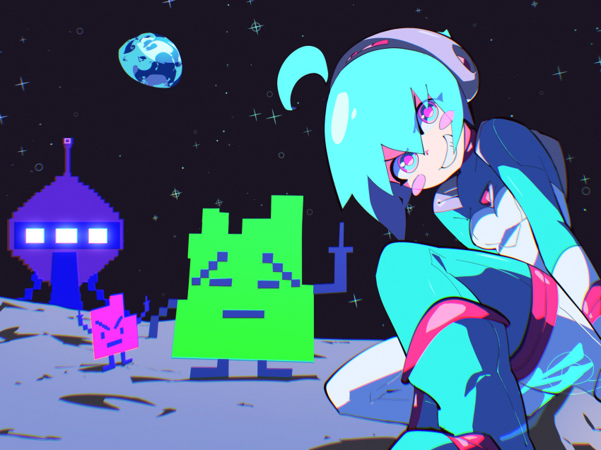 1girl, aetherion, ahoge, aqua_eyes, aqua_hair, aqua_teen_hunger_force, blush_stickers, breasts
