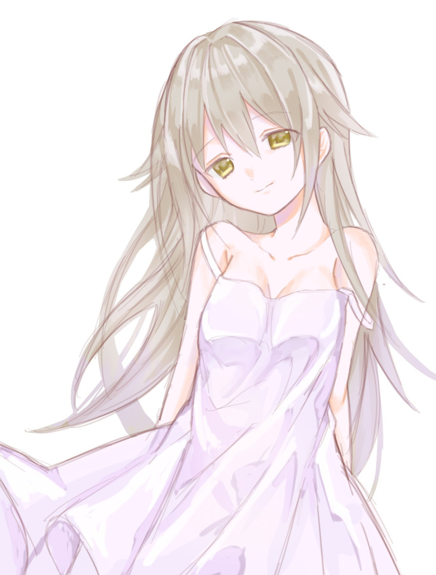 1girl, bare_shoulders, comet543, dress, grey_hair, highres, kureha_yuna, magia_record:_mahou_shoujo_madoka_magica_gaiden