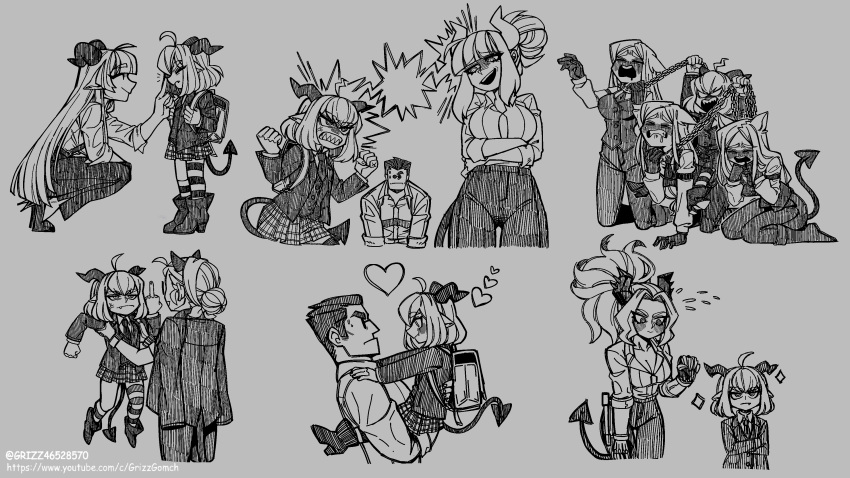 1boy, 6+girls, ^_^, absurdres, anger_vein, angry, animal_ears, arm_under_breasts